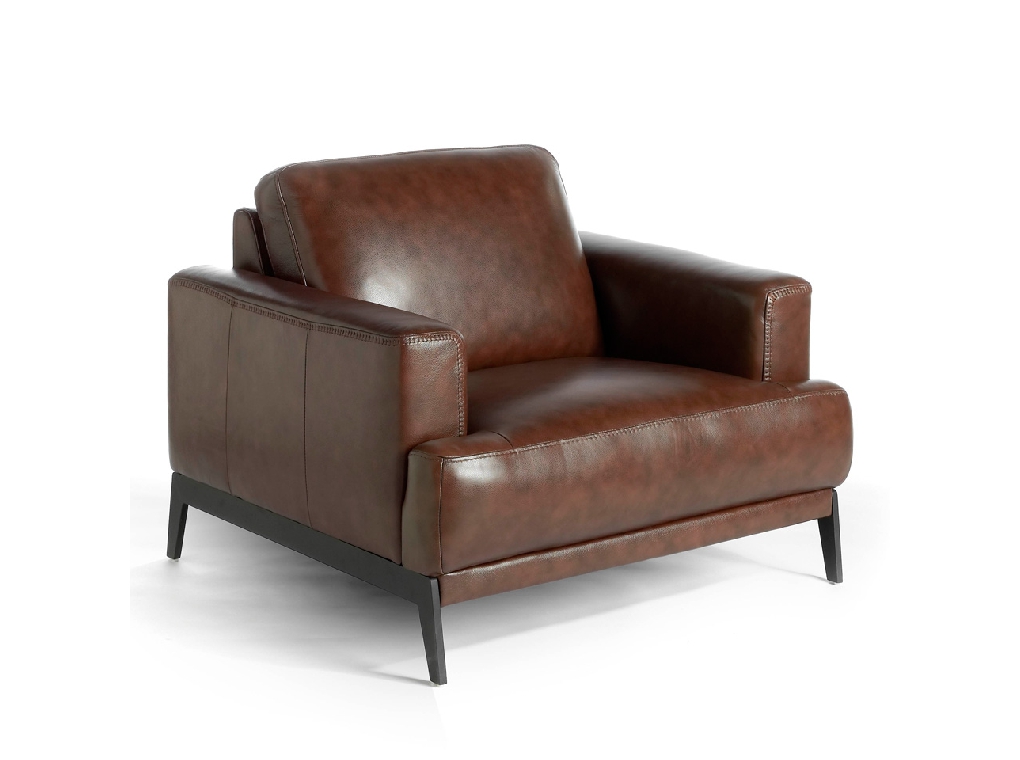 Upholstered leather armchair with steel legs painted in black Upholstered leather armchair with steel legs painted in black
