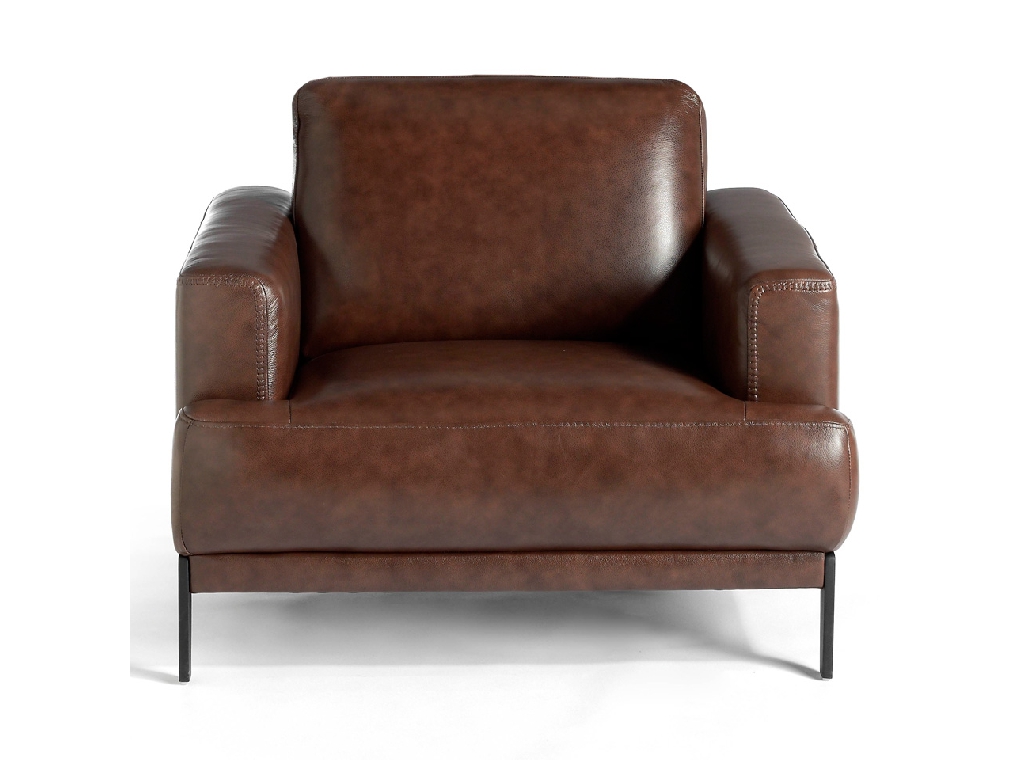 Upholstered leather armchair with steel legs painted in black Upholstered leather armchair with steel legs painted in black