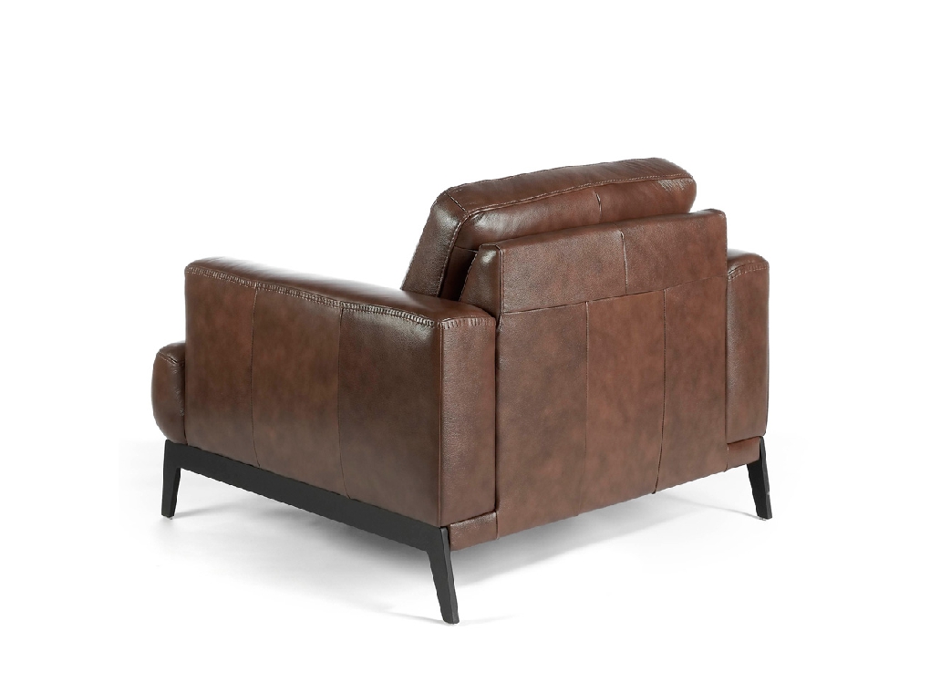 Upholstered leather armchair with steel legs painted in black Upholstered leather armchair with steel legs painted in black