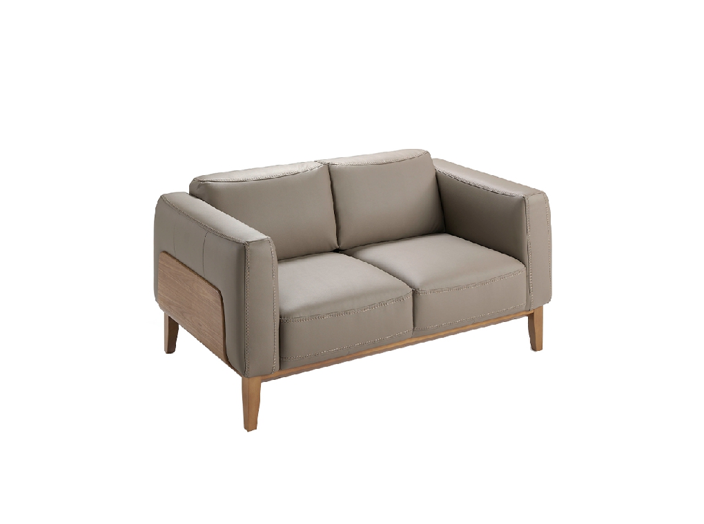 2-seater sofa upholstered in leather with Walnut wood frame