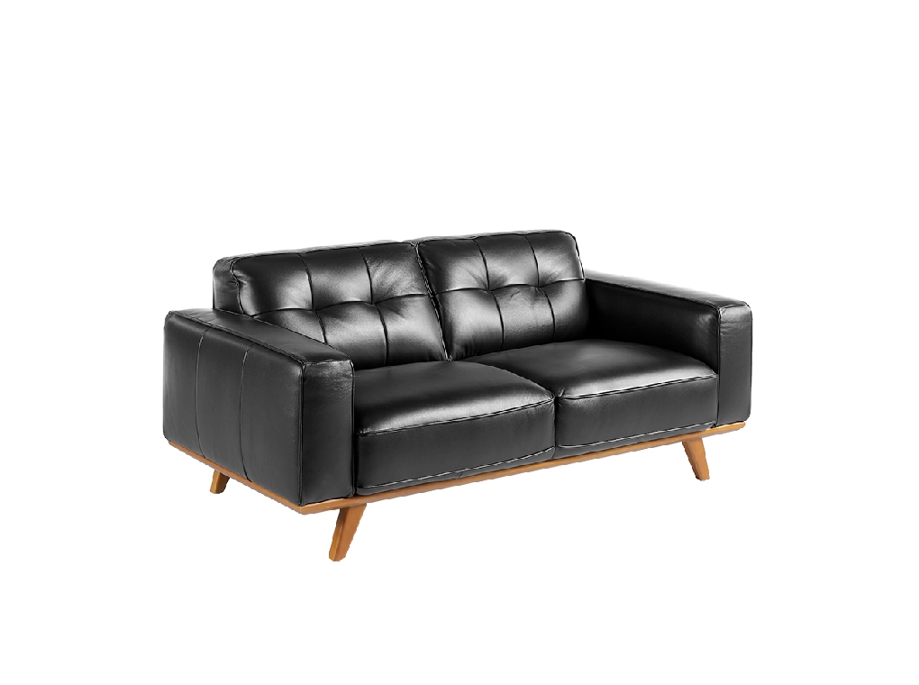 Preceder Educación escolar periscopio 2 seat leather upholstered sofa with solid walnut legs - Angel Cerdá S.L