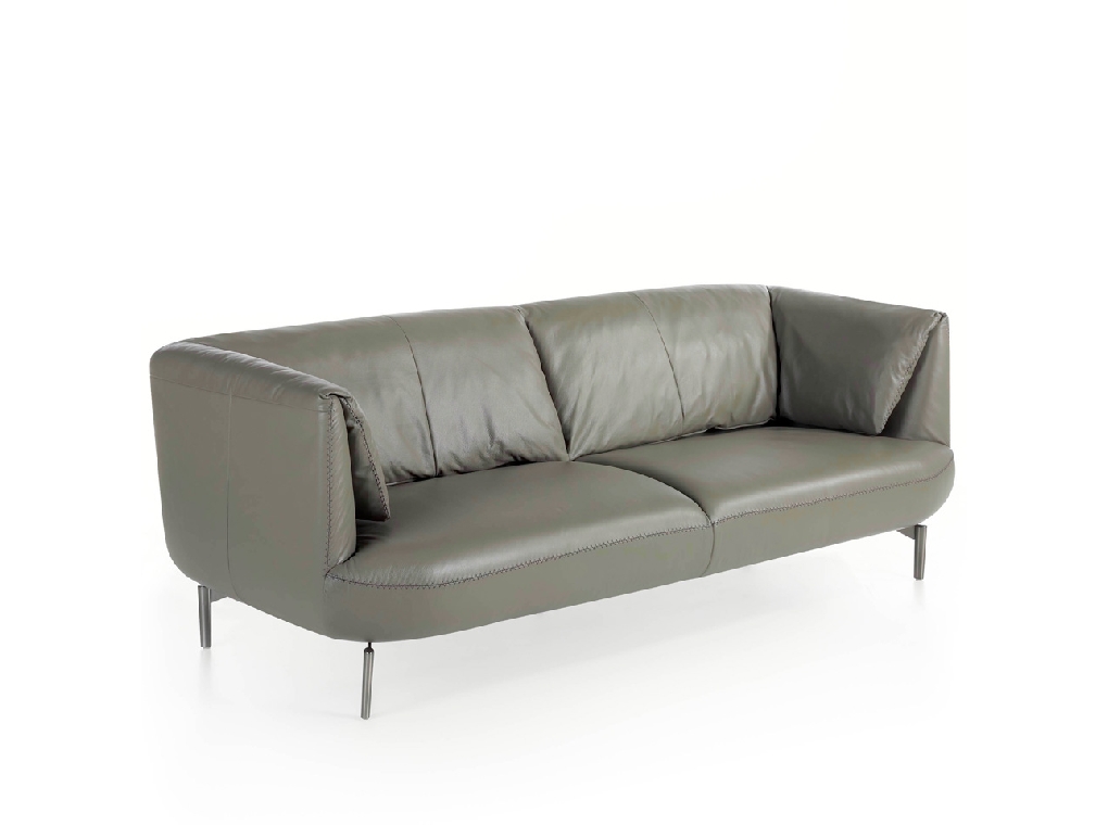 3-Sitzer-Sofa mit Lederbezug und Beinen aus poliertem Stahl