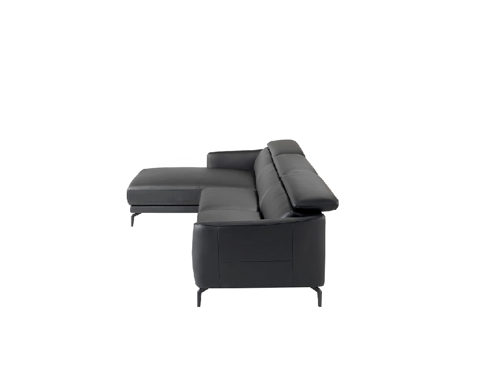 Divano chaise longue rivestito in pelle e gambe in acciaio nero