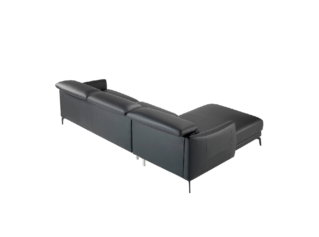 Chaise longue sofa upholstered in leather and black steel legs