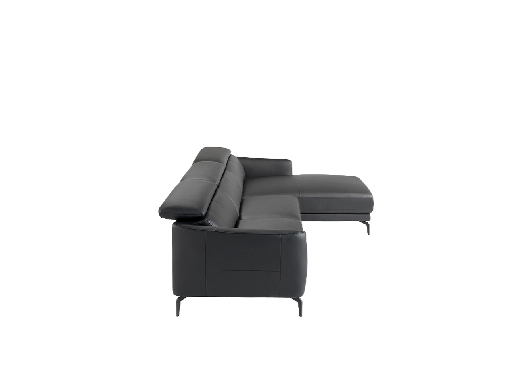 Divano chaise longue rivestito in pelle e gambe in acciaio nero