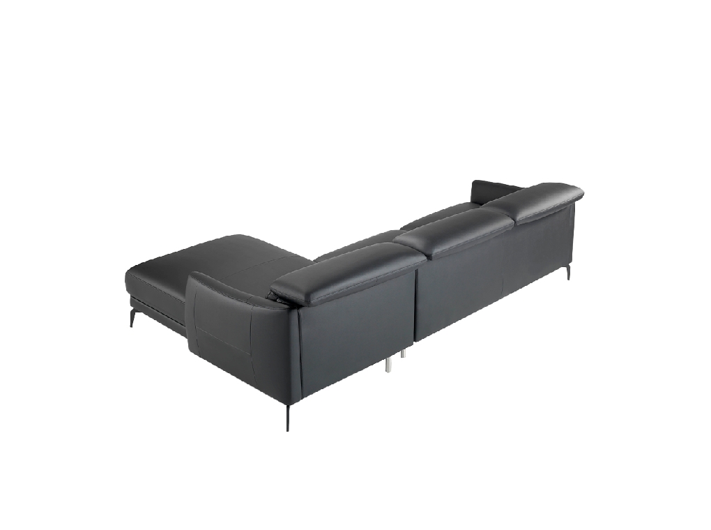 Divano chaise longue rivestito in pelle e gambe in acciaio nero