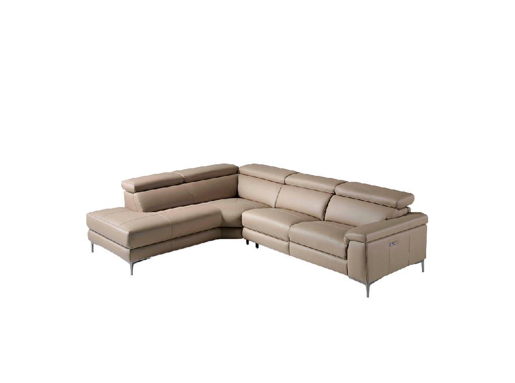 Corner sofa upholstered in leather with relax mechanism