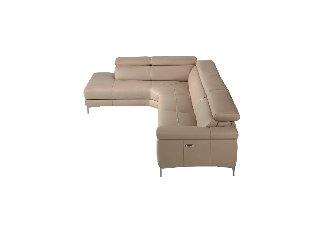 Corner sofa upholstered in leather with relax mechanism