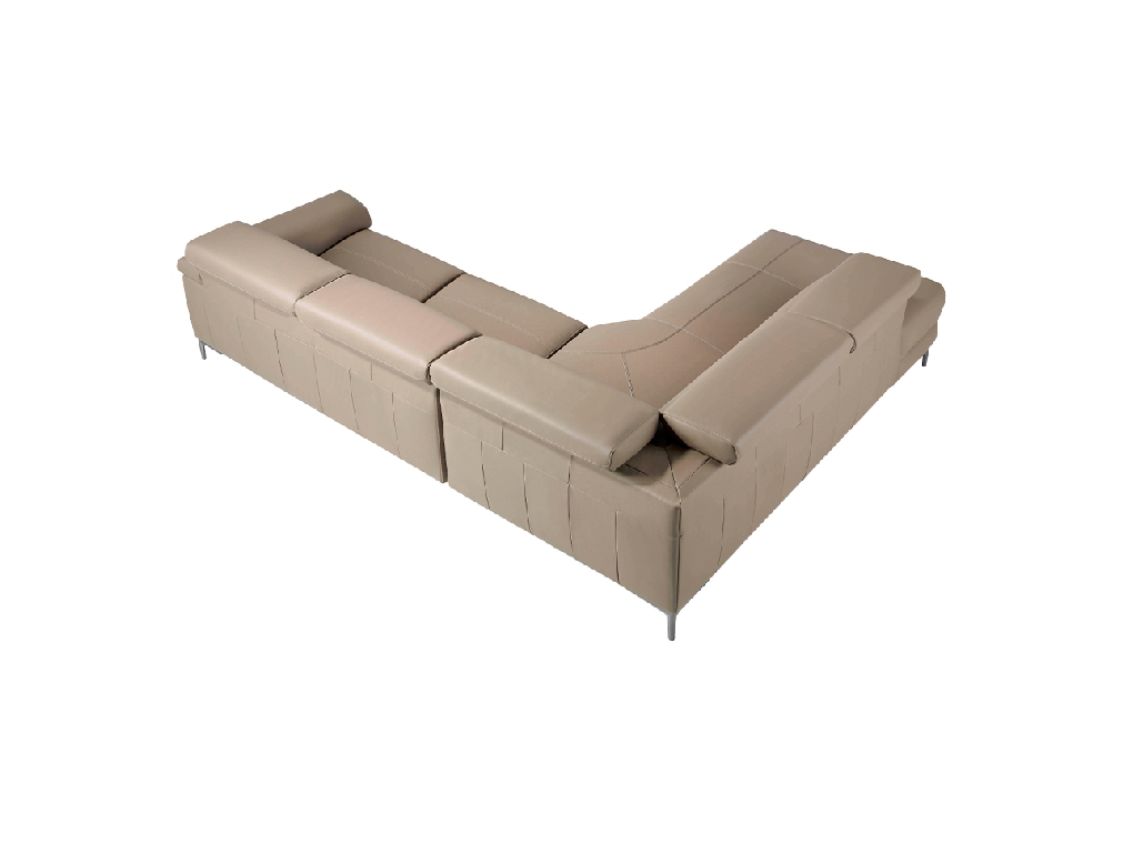 Corner sofa upholstered in leather with relax mechanism