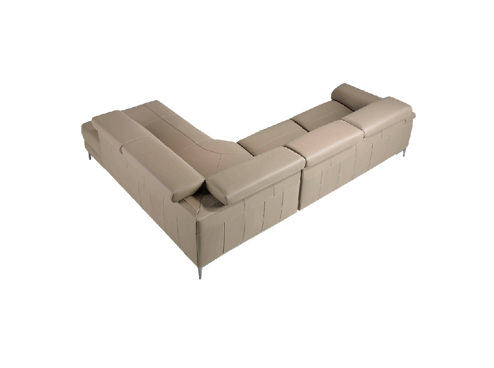 Corner sofa upholstered in leather with relax mechanism