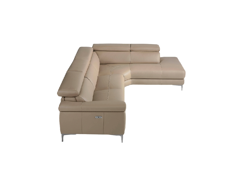 Corner sofa upholstered in leather with relax mechanism