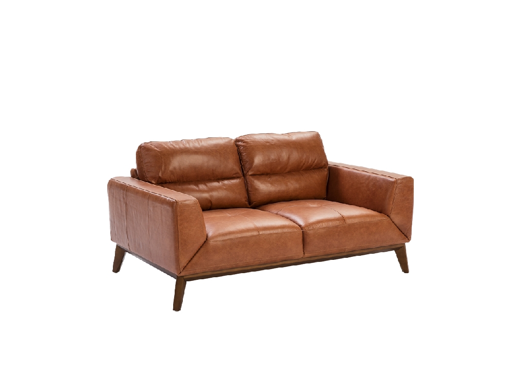 2-Sitzer-Sofa mit Lederbezug und Beinen aus Walnussholz