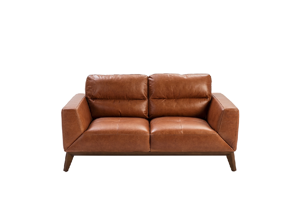 2-Sitzer-Sofa mit Lederbezug und Beinen aus Walnussholz