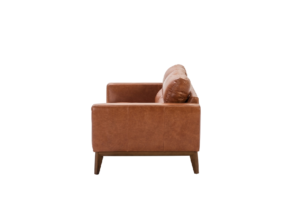 2-seater sofa upholstered in leather with Walnut wood legs