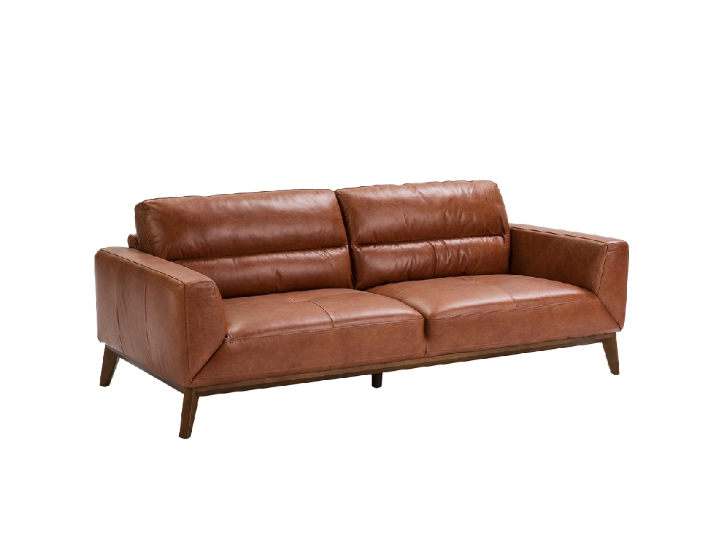 3-seater sofa upholstered in leather with Walnut wood legs
