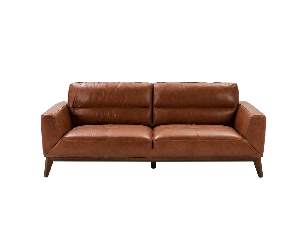 3-seater sofa upholstered in leather with Walnut wood legs