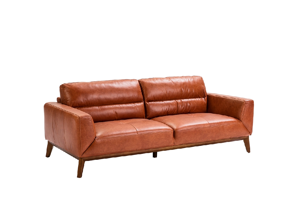 3-Sitzer-Sofa mit Lederbezug und Beinen aus Walnussholz