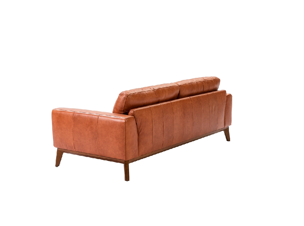 3-seater sofa upholstered in leather with Walnut wood legs