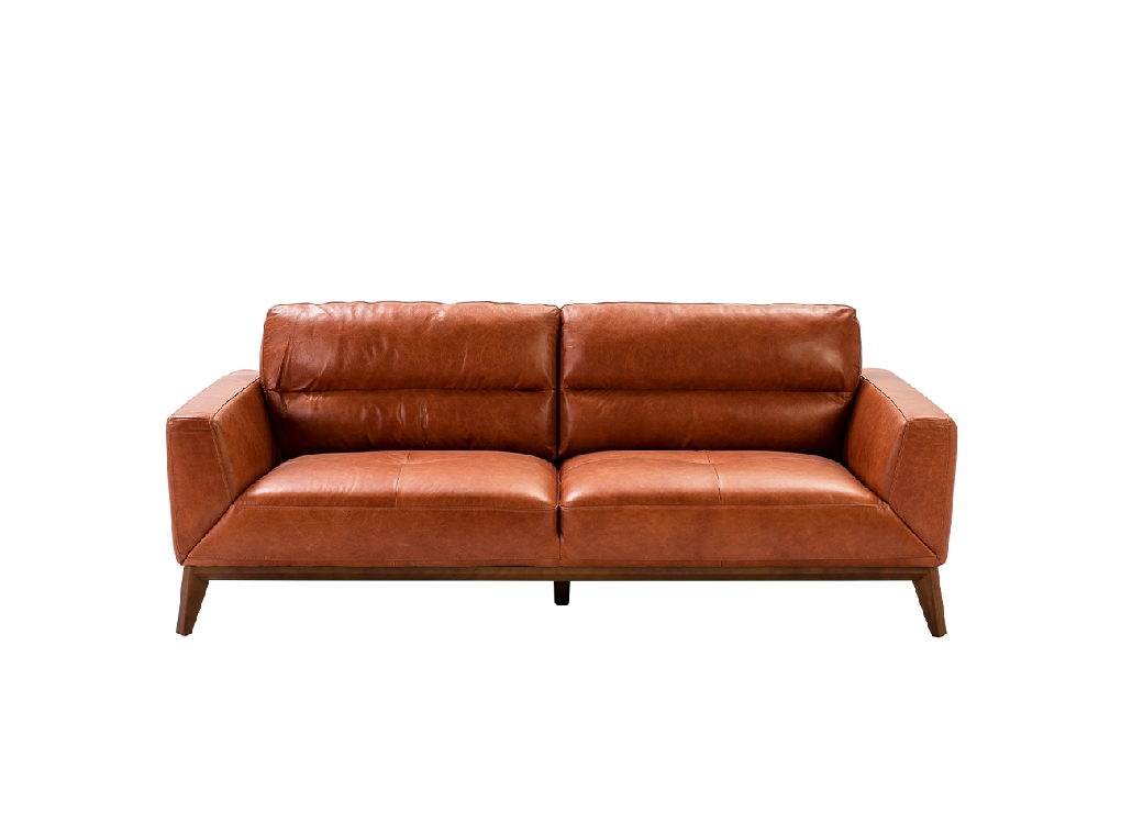 3-Sitzer-Sofa mit Lederbezug und Beinen aus Walnussholz