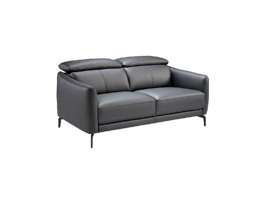 2-seater sofa upholstered in leather with black steel legs