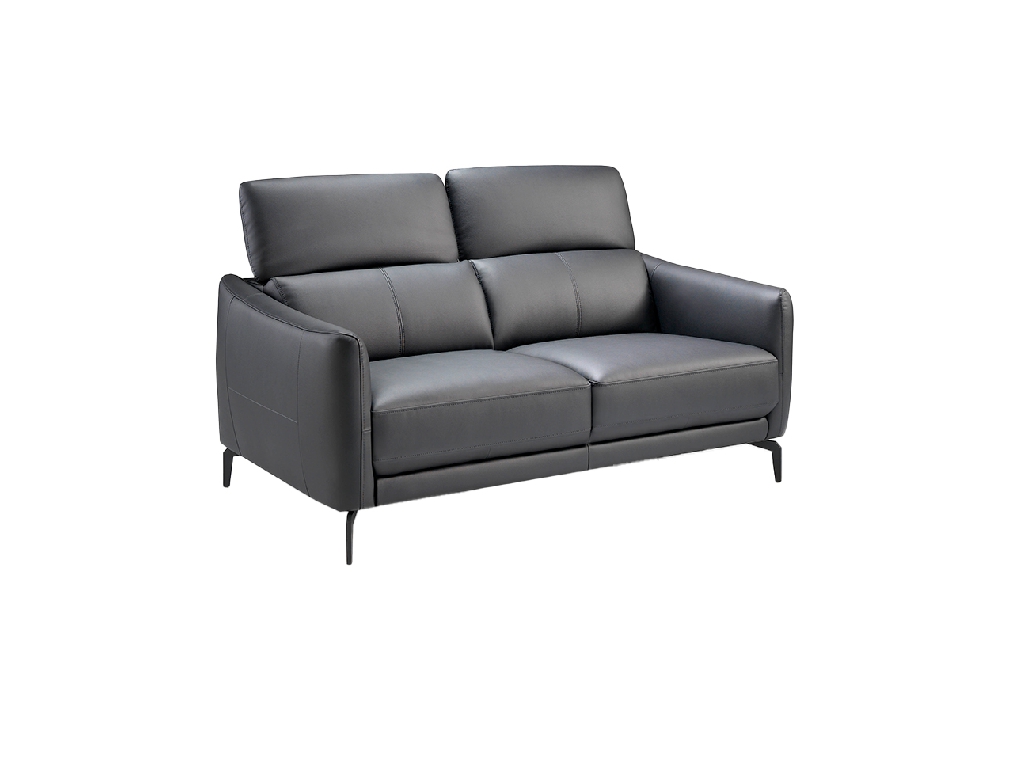 2-Sitzer-Sofa mit Lederbezug und schwarzen Stahlbeinen