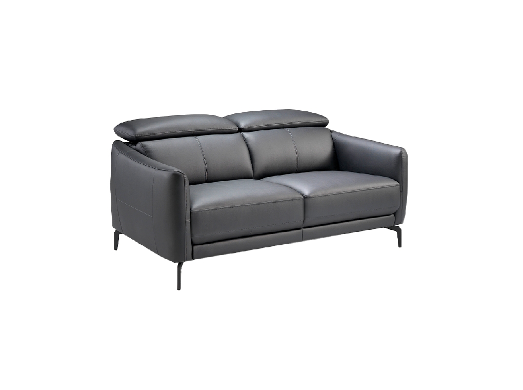 2-Sitzer-Sofa mit Lederbezug und schwarzen Stahlbeinen