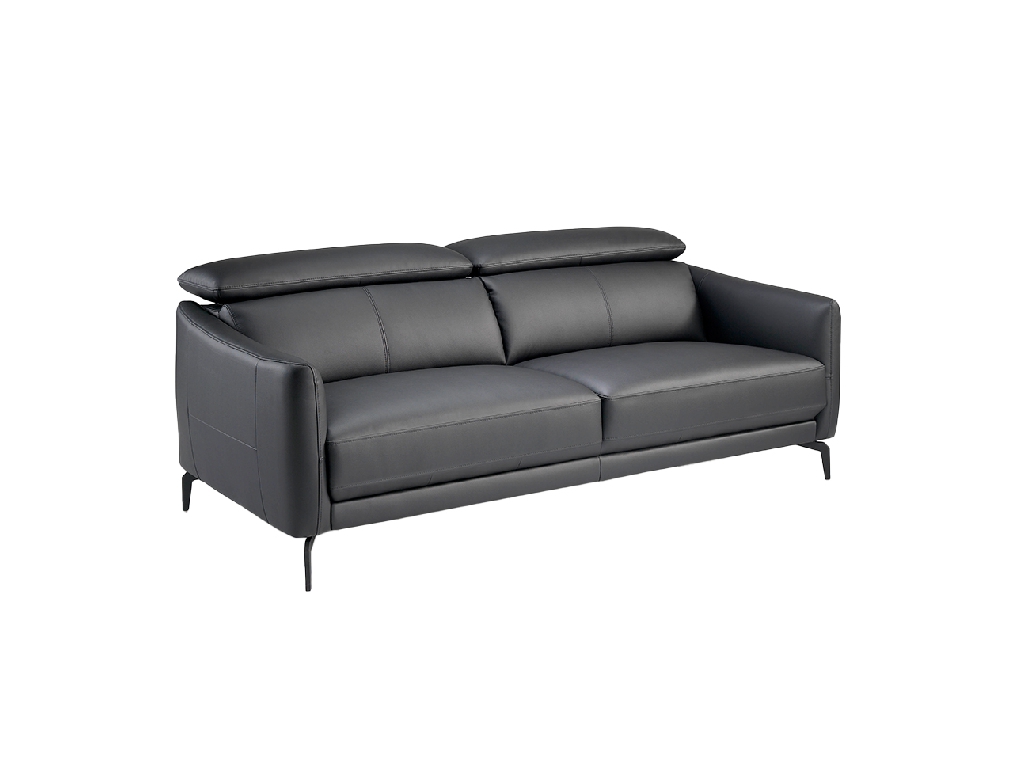 3-Sitzer-Sofa mit Lederbezug und schwarzen Stahlbeinen