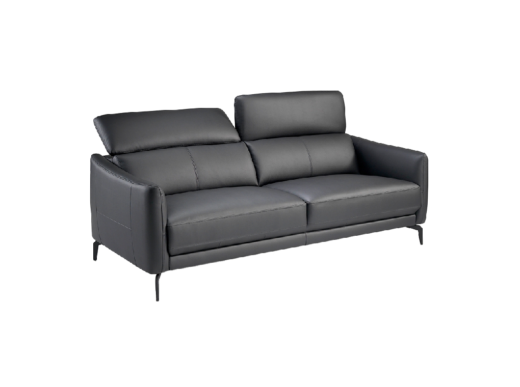 3-Sitzer-Sofa mit Lederbezug und schwarzen Stahlbeinen