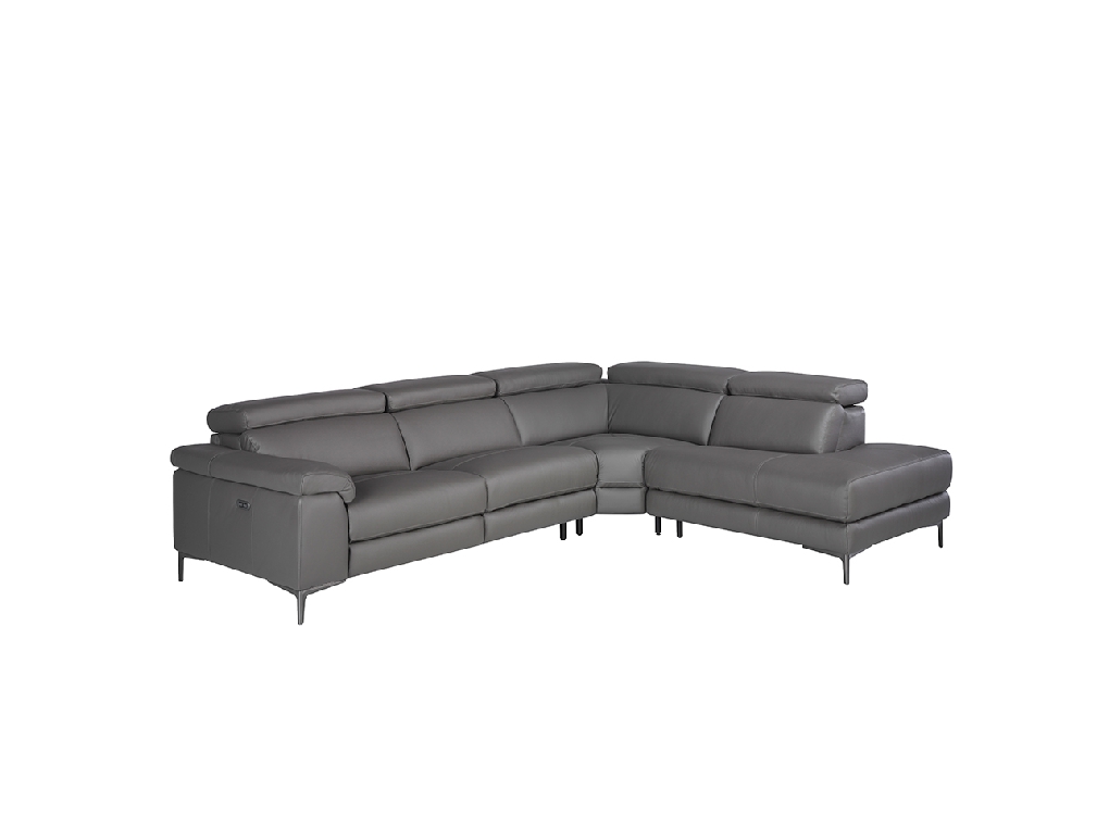 Leather upholstered corner sofa with relax mechanism