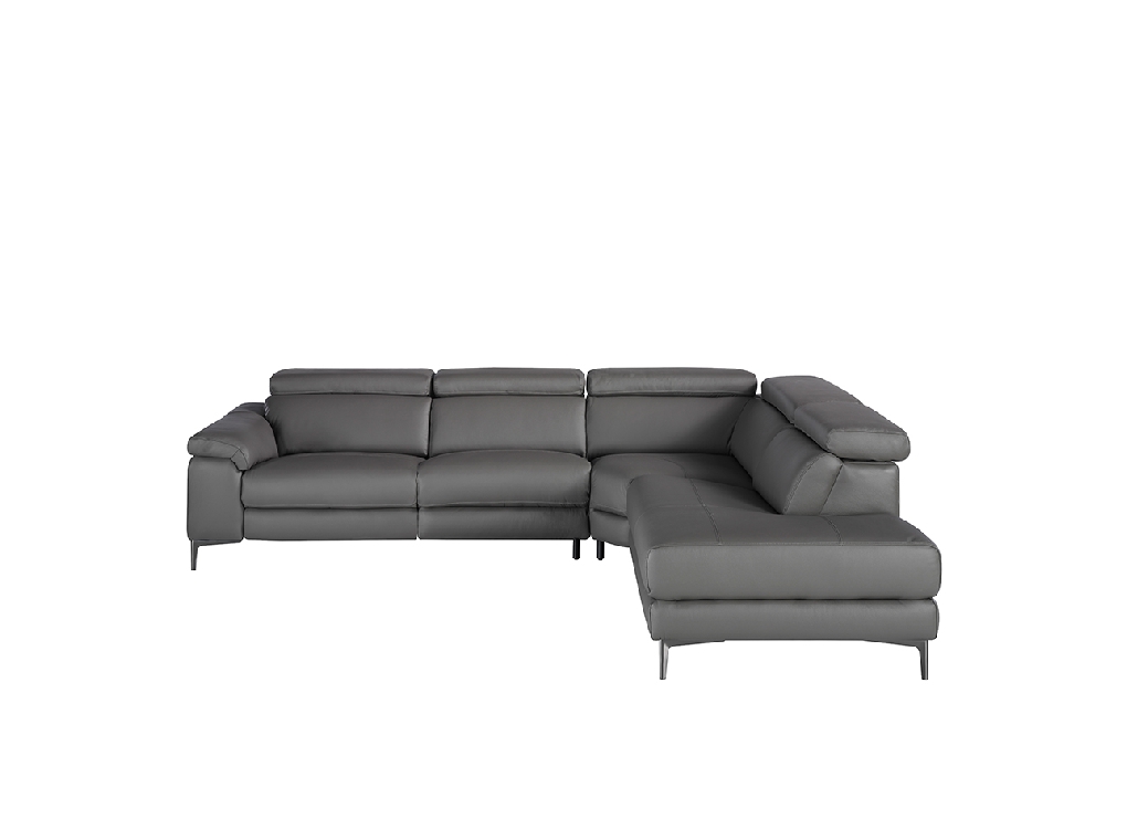 Leather upholstered corner sofa with relax mechanism