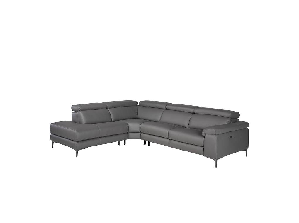 Leather upholstered corner sofa with relaxation mechanism