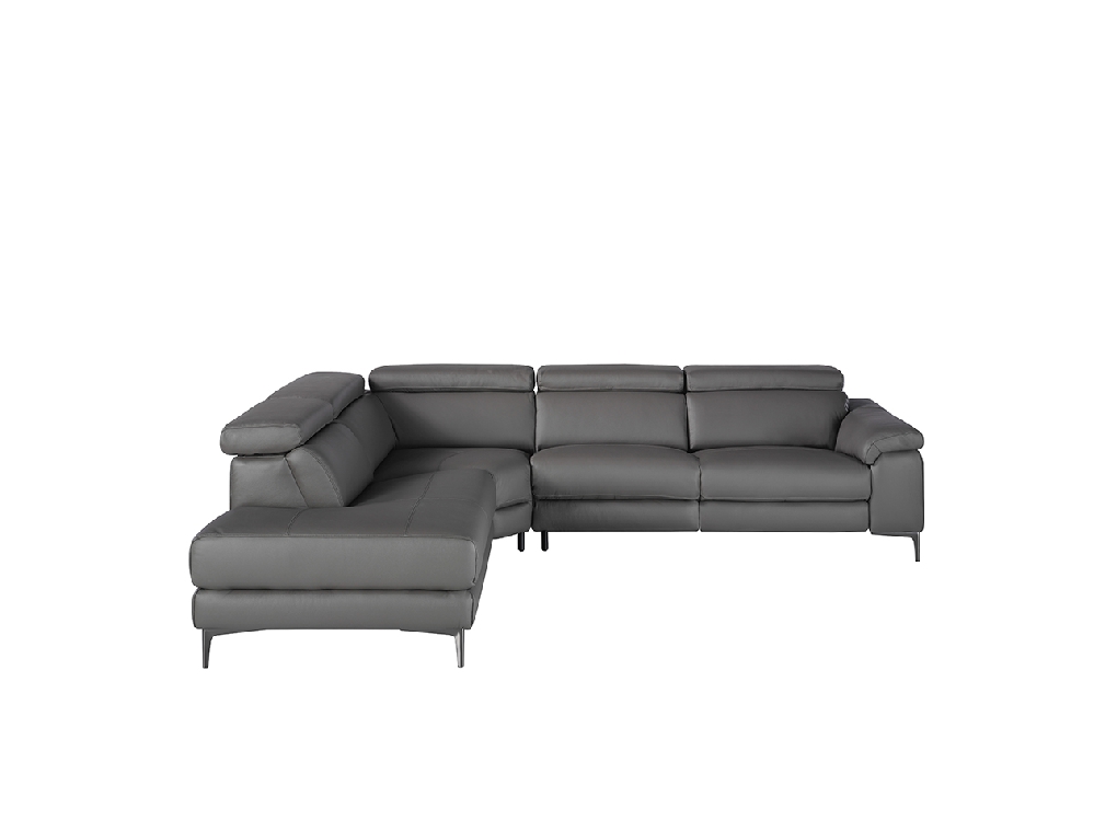 Leather upholstered corner sofa with relaxation mechanism