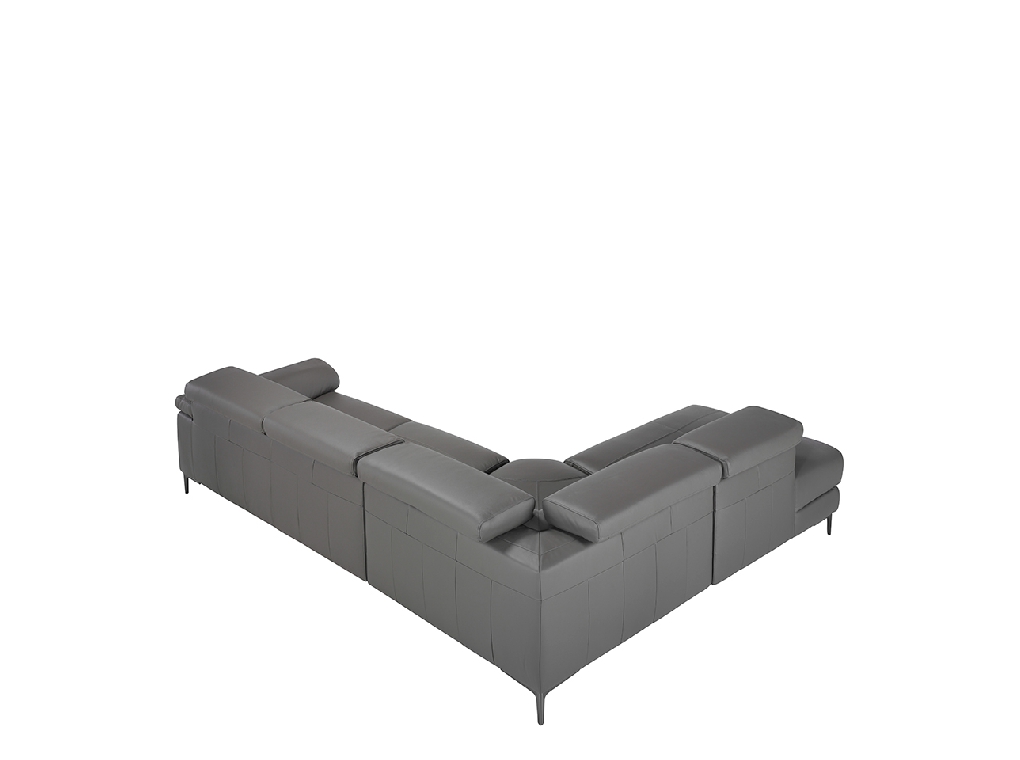 Leather upholstered corner sofa with relaxation mechanism