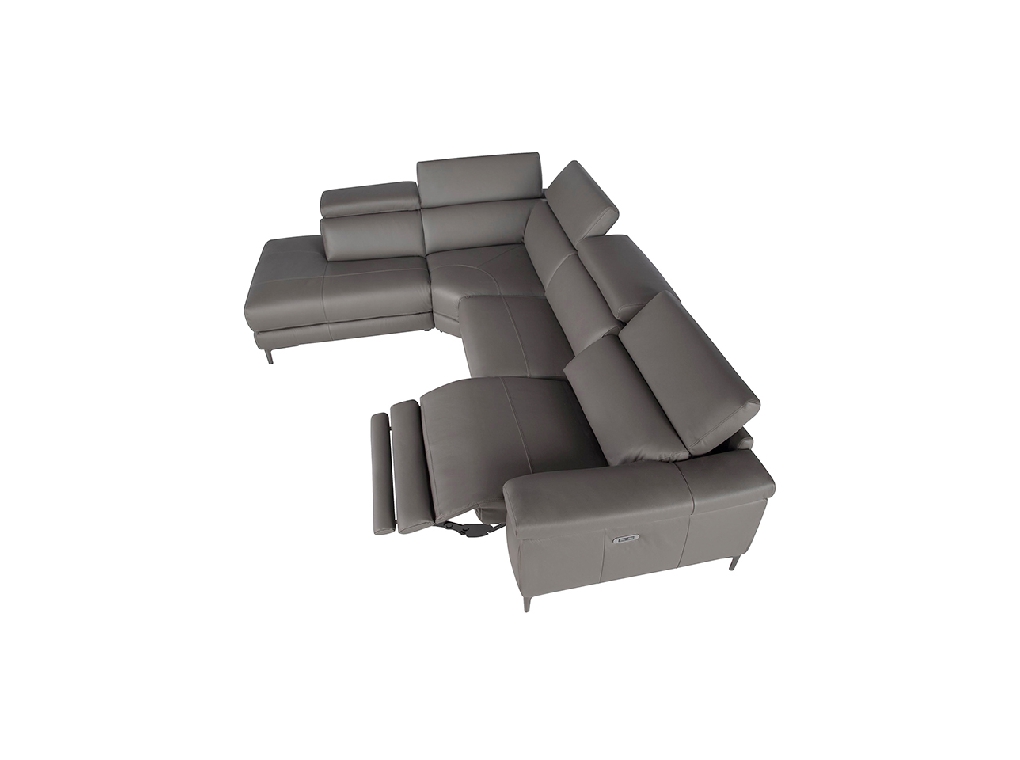 Leather upholstered corner sofa with relaxation mechanism