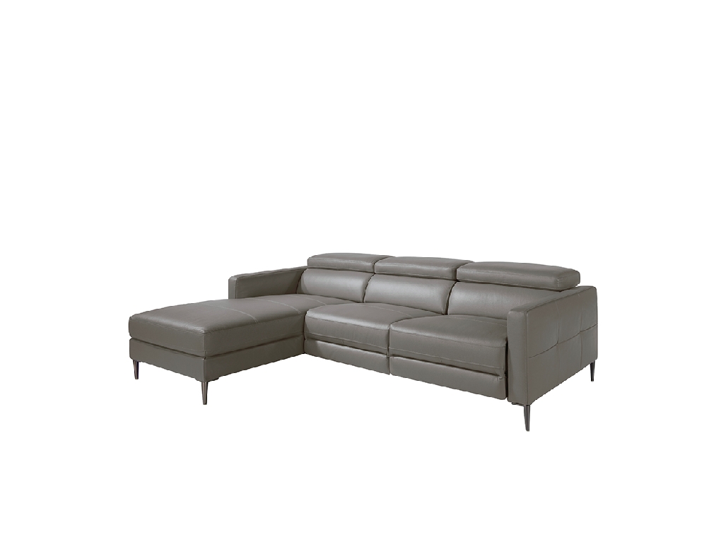 Chaise longue sofa upholstered in leather with electric relax mechanism