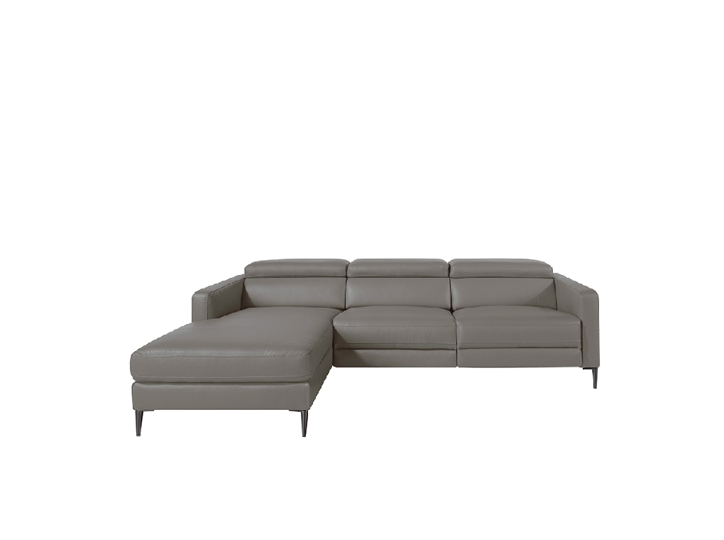 Chaise longue sofa upholstered in leather with electric relax mechanism