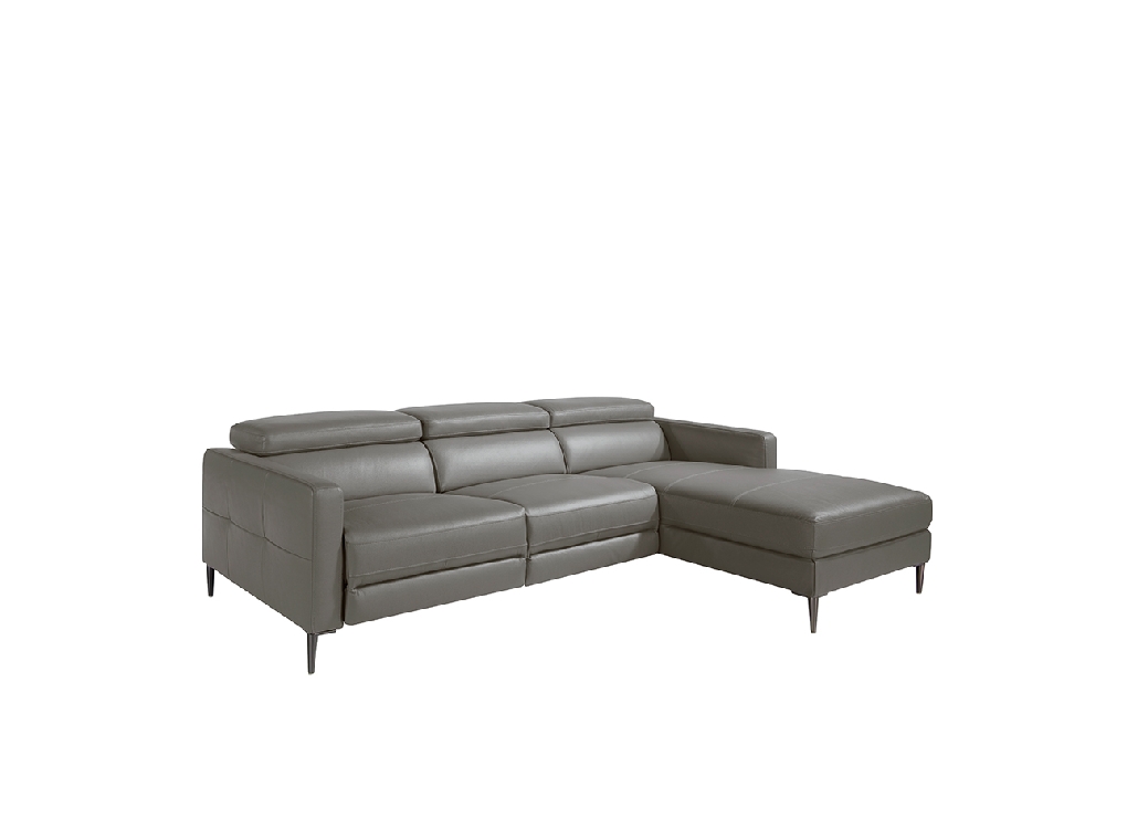 Chaise longue sofa upholstered in leather with electric relax mechanism