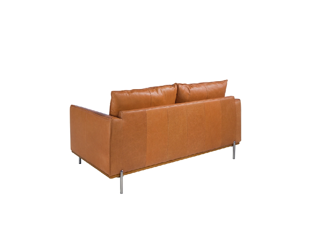 2 seater sofa upholstered in leather with darkened steel legs