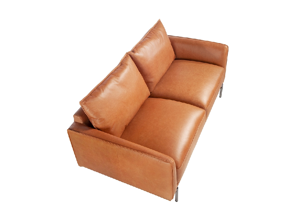 2 seater sofa upholstered in leather with darkened steel legs