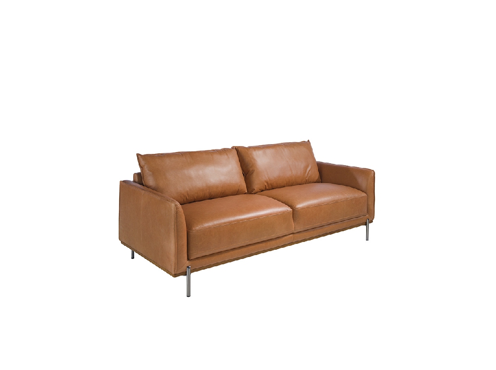 3 seater sofa upholstered in leather and polished steel legs