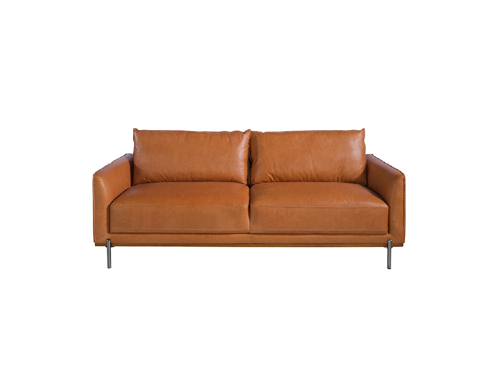 3 seater sofa upholstered in buffalo brown cowhide leather with base in steamed beech wood. Leg structure in solid darkened steel.