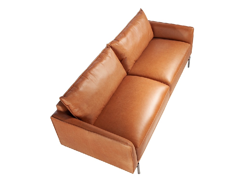 3 seater sofa upholstered in buffalo brown cowhide leather with base in steamed beech wood. Leg structure in solid darkened steel.