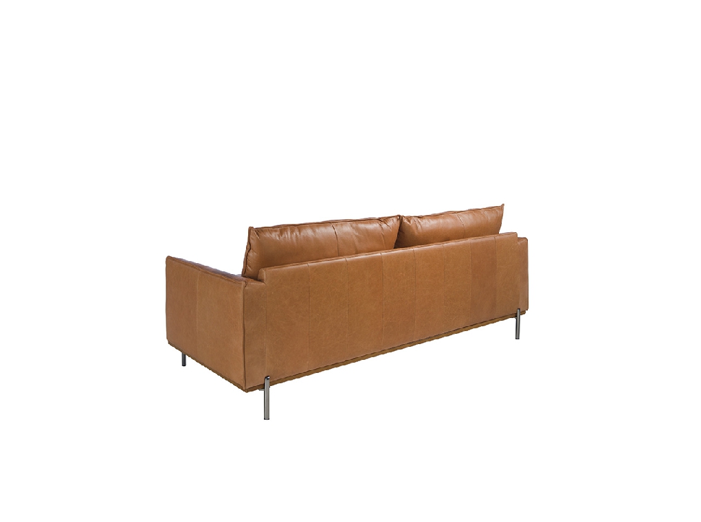 3 seater sofa upholstered in leather and polished steel legs