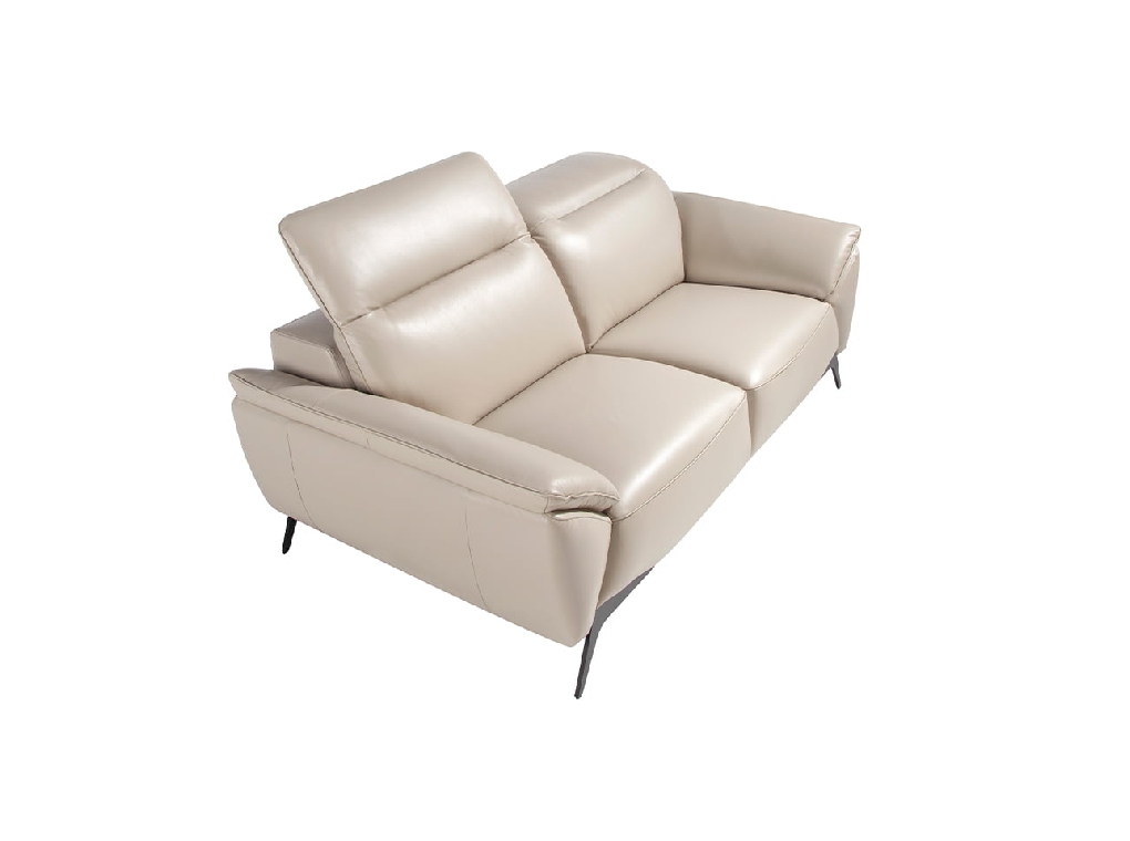 2-Sitzer-Sofa, gepolstert mit taupefarbenem Leder und schwarzen Stahlbeinen