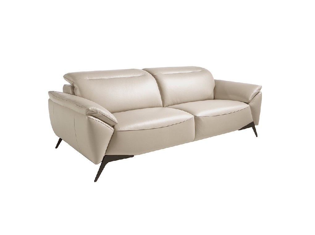 3-Sitzer-Sofa, gepolstert mit taupefarbenem Leder und schwarzen Stahlbeinen