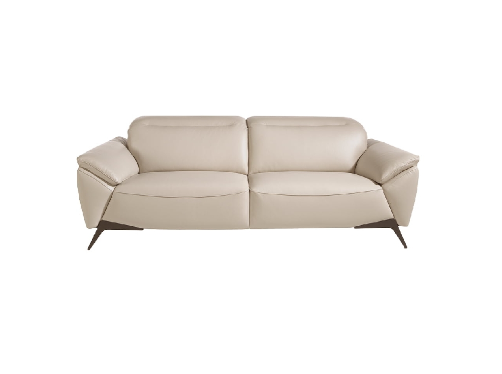 3-Sitzer-Sofa, gepolstert mit taupefarbenem Leder und schwarzen Stahlbeinen