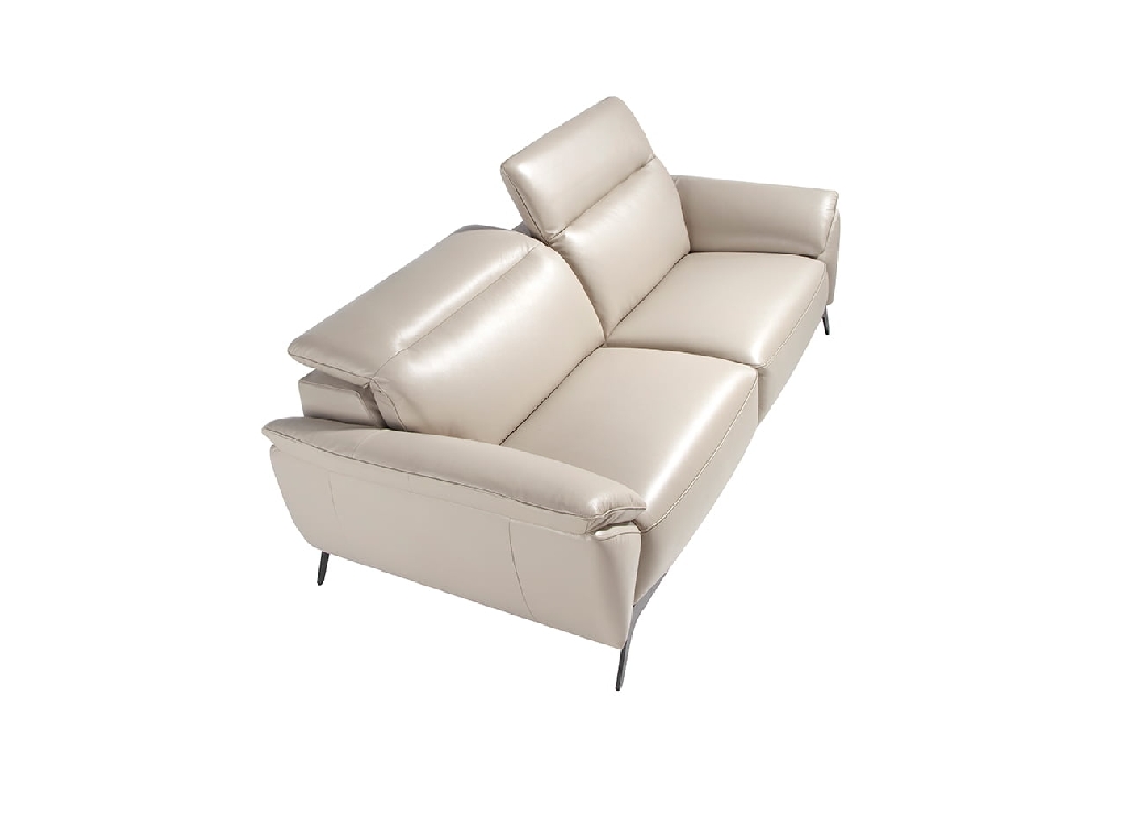 3-Sitzer-Sofa, gepolstert mit taupefarbenem Leder und schwarzen Stahlbeinen