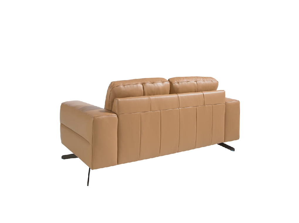 2 seater sofa upholstered in leather and black steel legs