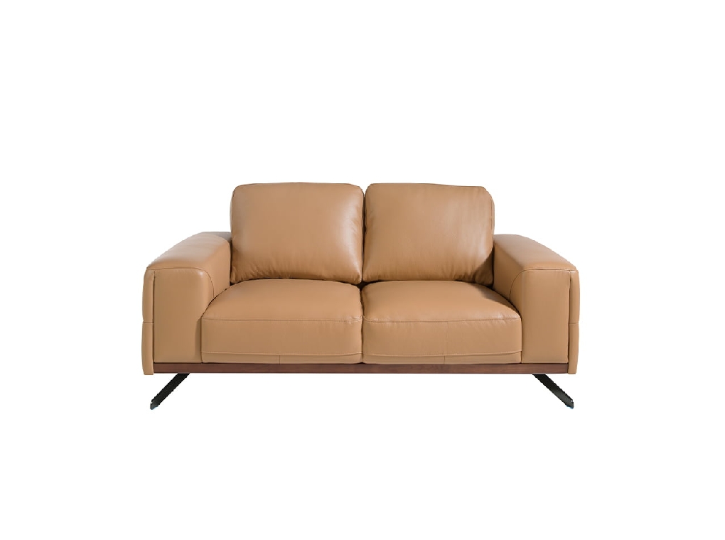 2-Sitzer-Sofa mit Lederpolsterung und schwarzen Stahlbeinen