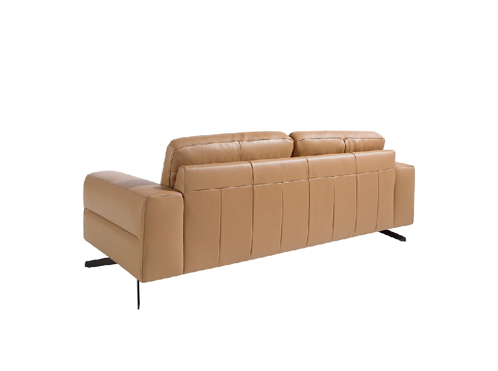 3 seater sofa upholstered in leather and black steel legs